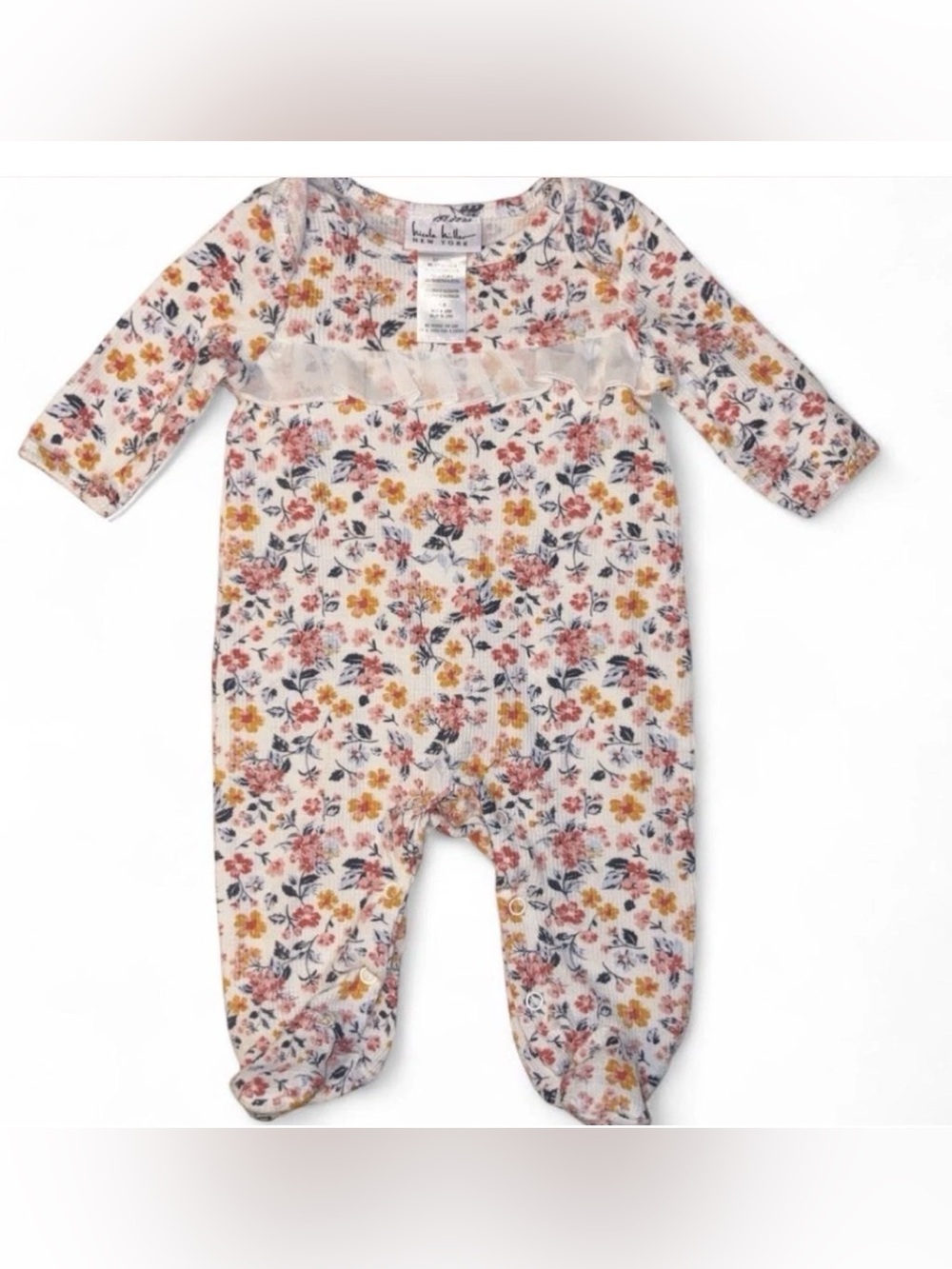 Nicole Miller 0-3M Floral Ruffle Footed One-Piece - Pink, Yellow & Blue